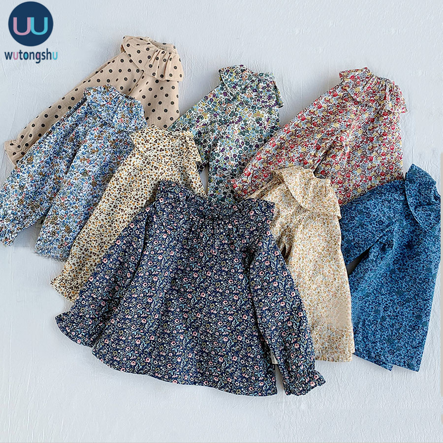 Flower Kids Baby Girls Blouse Shirt Spring Autumn Fashion Girls Floral Shirt Long Sleeve Blue Flower Printed Girls Blouse Shirt