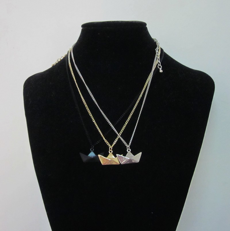 6pcs/lot lastest fashion jewelry accessories metal paper folded flexagon faced gold ingot shaped boat pendant necklace