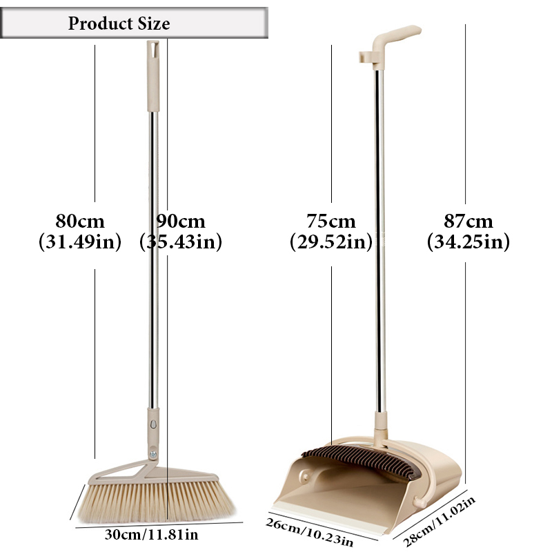 Stand Up Broom and Dustpan Set Durable Extendable Foldable Upright Lazy Household Cleaning Tool for Home Kitchen Office