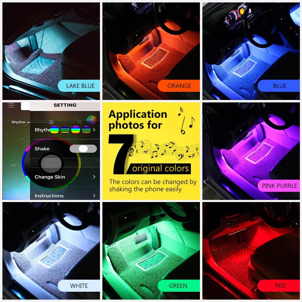 Car Decoration LED Light Foot Ambient Lights With USB Cigarette Music Control App RGB Multiple Modes Automotive Interior Lights