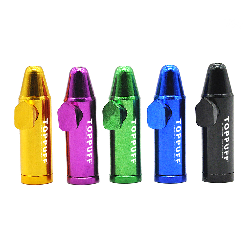 TOPPUFF 1pc 19mmx53mm Smoke Metal Flat/Point Bullet Rocket Snuff Snorter Sniffer Flat/Point Mouth Tips Snuff