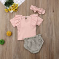 Toddler Newborn Baby Girls Clothing Set Flower Baby Costumes knit T Shirts + Bow Bloomer Shorts Outfits