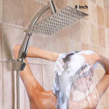 8 Inch Square Ultra-thin Rainfall Shower Head With 1.5m Stainless Steel Hose Shower Holder Celling Mounted Shower Head Set