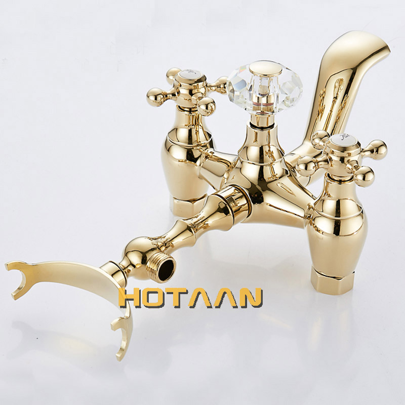 Luxury Antique Style Gold Color Bath Tub Faucet Ceramic Handle Hand held Shower Head Faucet Mixer Tap Free Shipping YT-5329