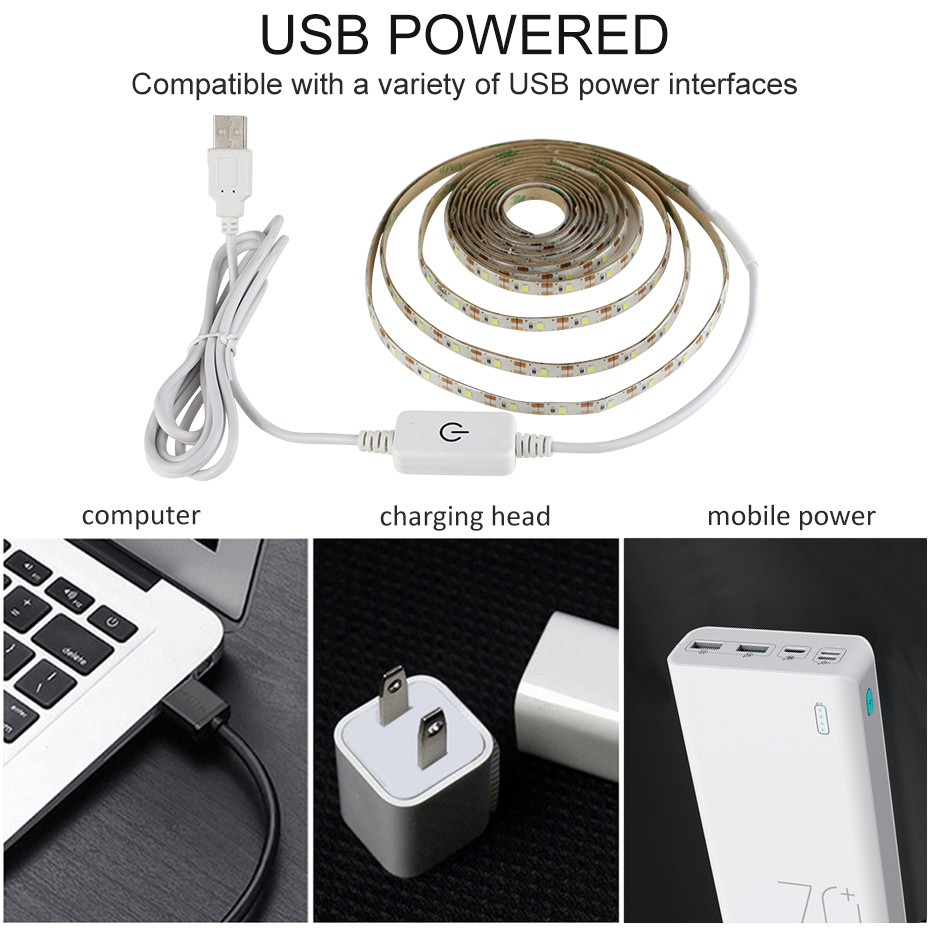 USB Touch Switch Stepless Dimming Cabinet LED Light Strip Fashion Warm White Closet LED Strip Adjustable 0.5m/1m/2m/3m/4m/5m