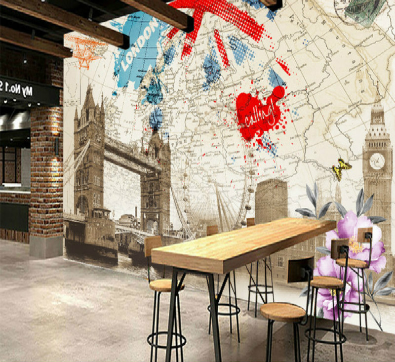 England Style Retro Map of London Building Large Mural Wallpapers for Living Room Bedroom Decor Wall Paper Papel De Parede 3d