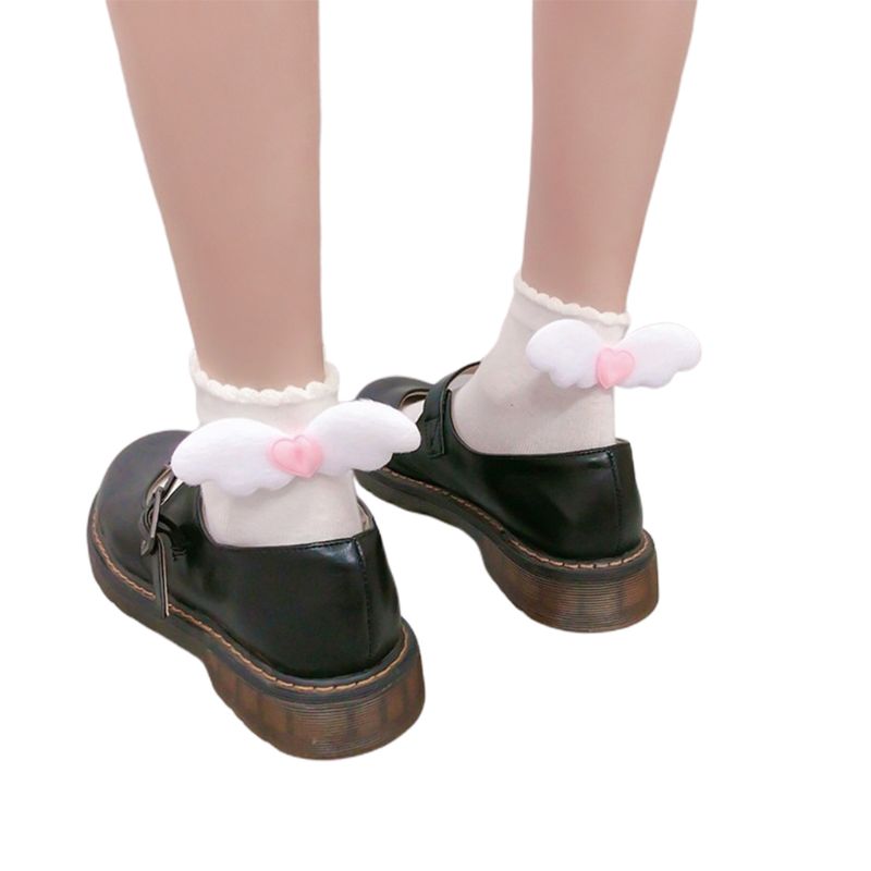 Japanese Harajuku Student Lolita Kawaii Cotton Socks Cute Angel Wings Heart Decor Sweet Female Girls Princess Hosiery