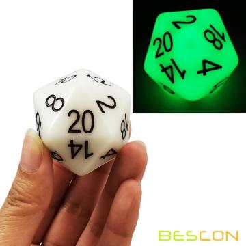 Bescon Jumbo Glowing D20 38MM, Big Size 20 Sides Dice Jade Glow In Dark, Big 20 Faces Cube 1.5 inch
