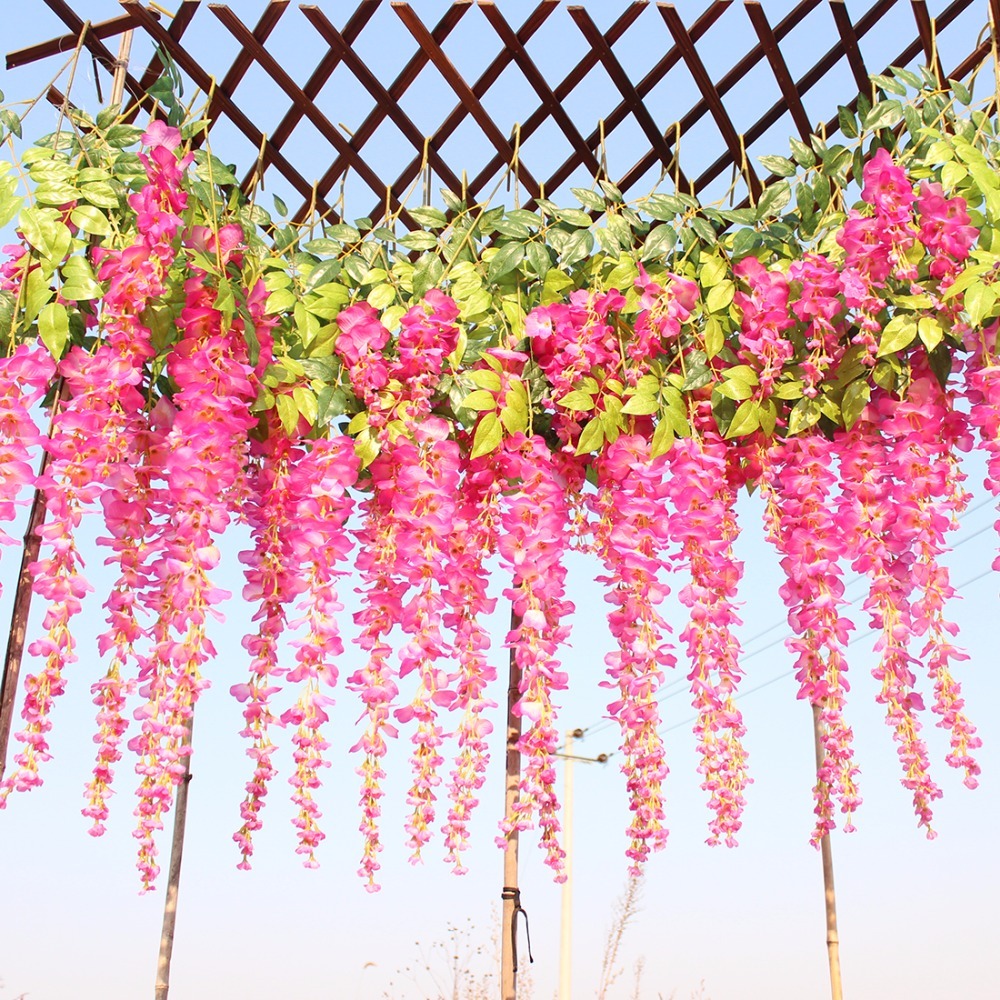 12pcs/lot Wedding Decor Artificial Silk Wisteria Flower Vines Hanging Rattan Bride Flowers Garland for Home Garden Decoration