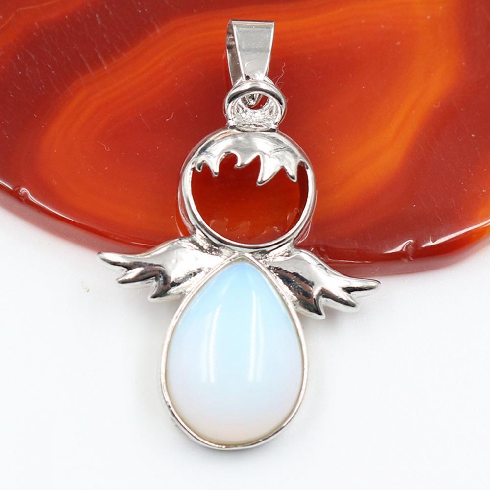 Angel Wing Necklace Healing Crystal Pendant Women's Chakra Balance Gemstone Necklace