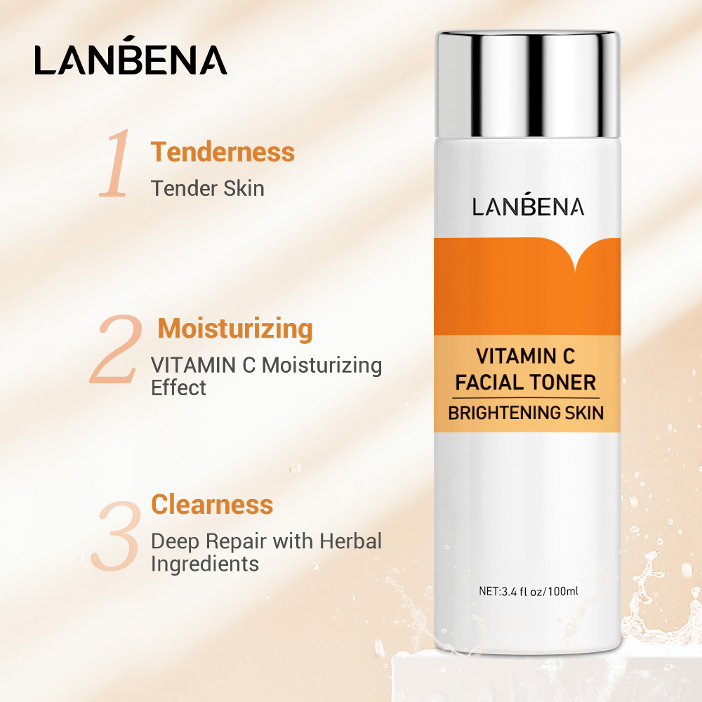 LANBENA Vitamin C Facial Toner Tender Bright Skin Whitening Moisturizing Fading Dark Spots Anti-aging Anti-wrinkle Essence 100ML