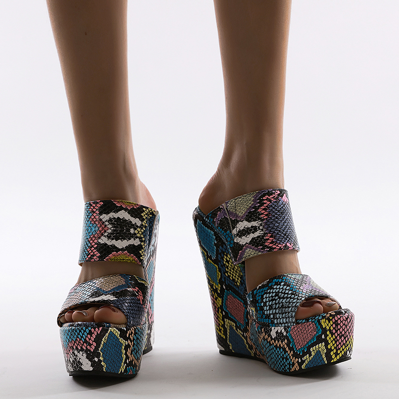 Wedge Sandals Women Sexy Peep Toe Platform Snake Print Sandales femme Plus Size 35-42 Ultra 16cm High Heels Shoes For Women