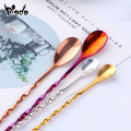 Cocktail Bar Spoons Fashion Swizzle Stainless Steel Bar Spoon With Fork Long Twisted Spoons Forks Stirring Ice Wine Tools