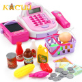 Kids Supermarket Checkout Counter Electronic Toys Pretend Play with Foods Basket Money Simulation Gifts Boys Girls Cash Register