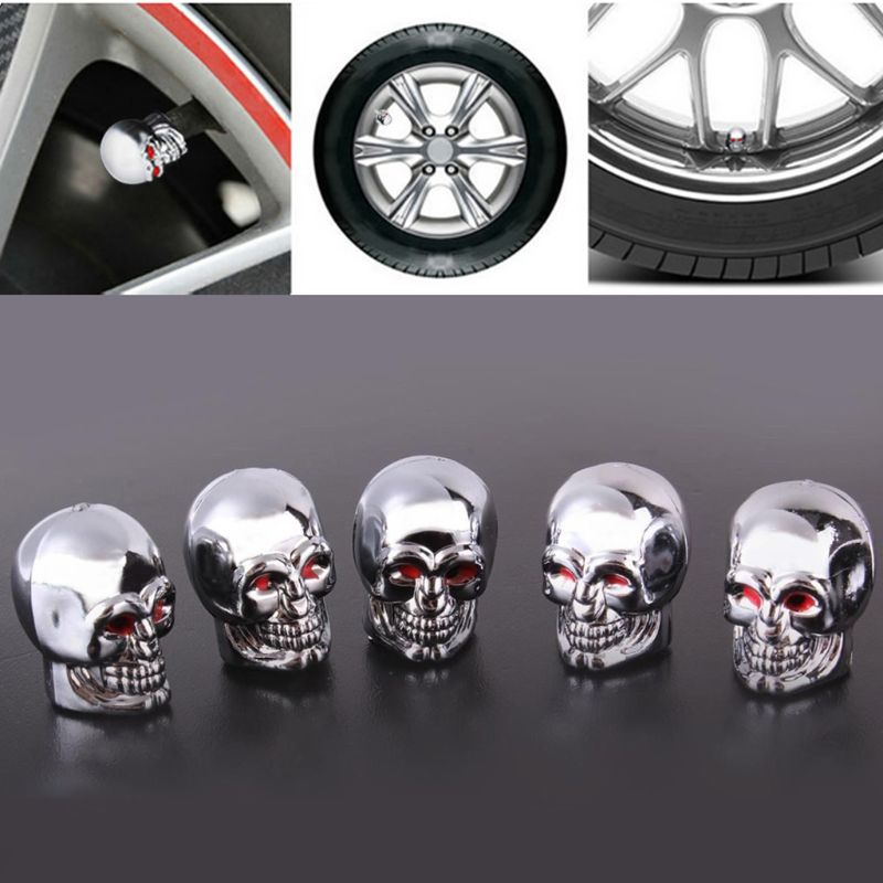 5Pc Skull Tyre Tire Wheel Car Auto Valves Cap Dust Stem Cover BicycleMotocycle 1XCF