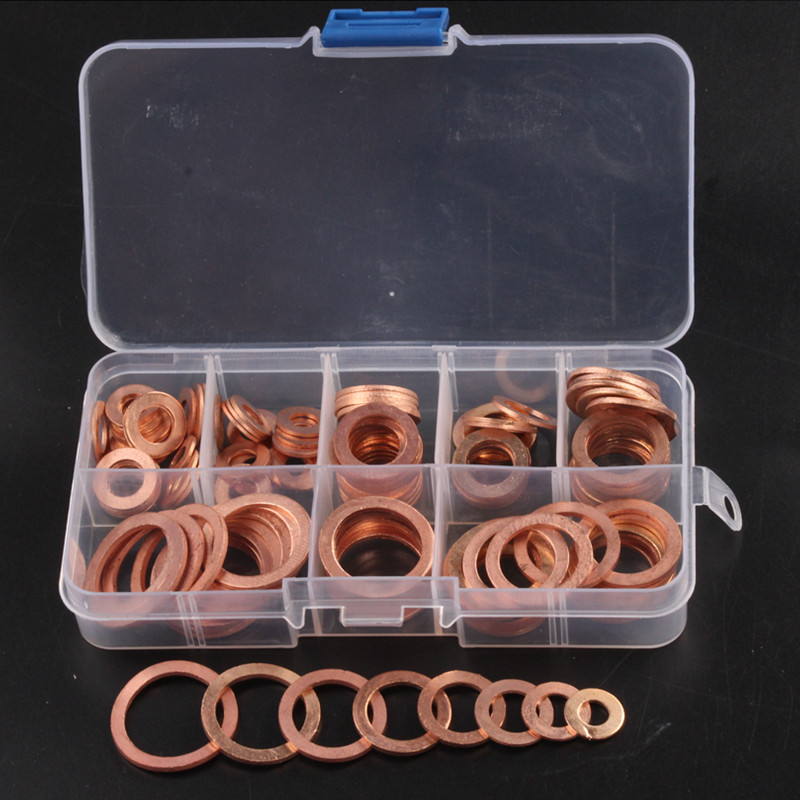 120PCS 8 Sizes Solid Copper Washers Gasket Kit Sump Plug Flat Ring Seal Set For Boat Crush Washer Hardware Plumbing Gaskets