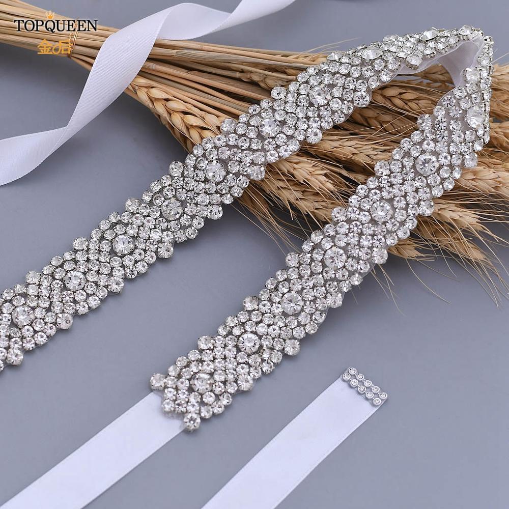 TOPQUEEN S28B Wedding Dress Belt Wedding Gown Belt Skinny Rhinestone Women Belts Crystal Bridal Sash Belt Silver Diamond Belt