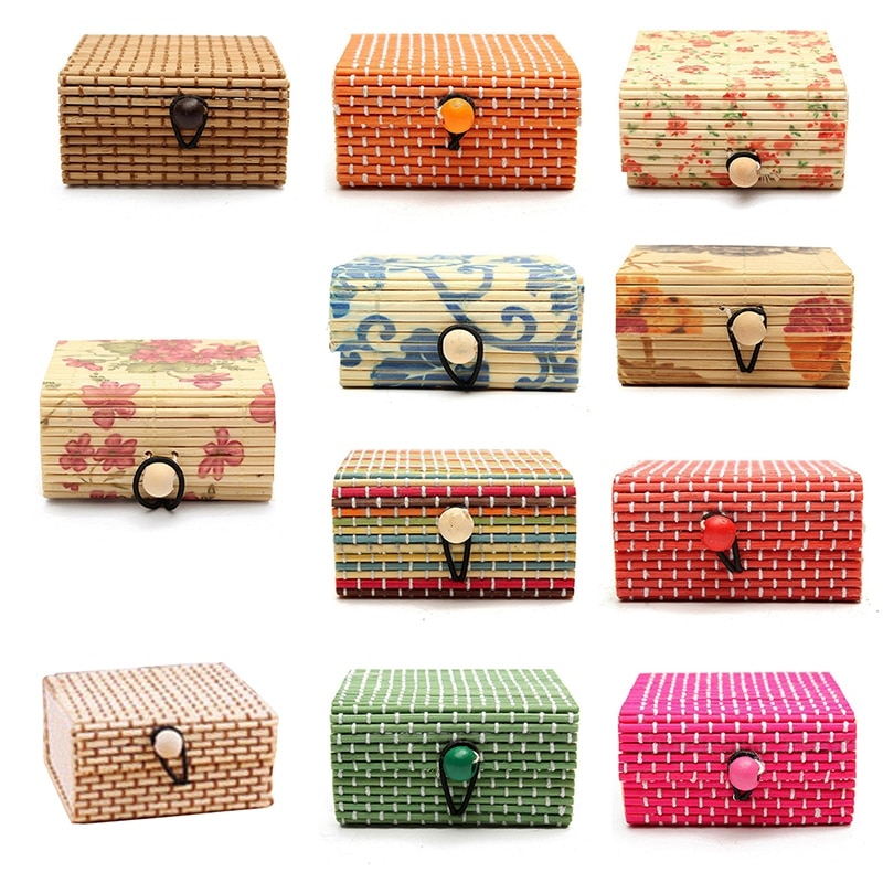 1PC Cute Bamboo Wooden Ring Necklace Earrings Case Makeup Case Holder 11 Colors Cute Jewelry Box Storage Organizer