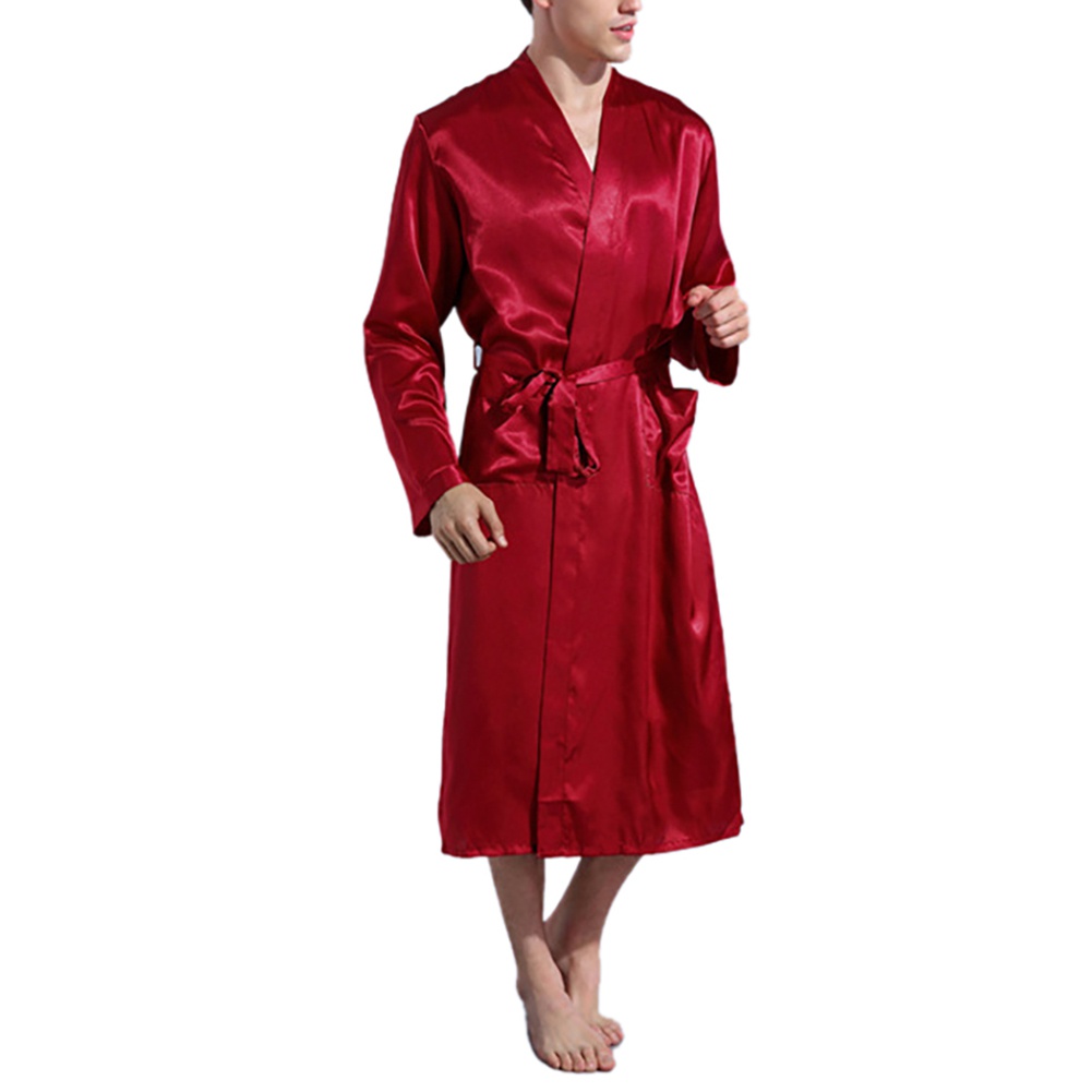 Men's Silk Satin Bathrobe Robe Long Solid Silk Pajamas Men Silk Nightgown Sleepwear kimono homme Gown USA Stock