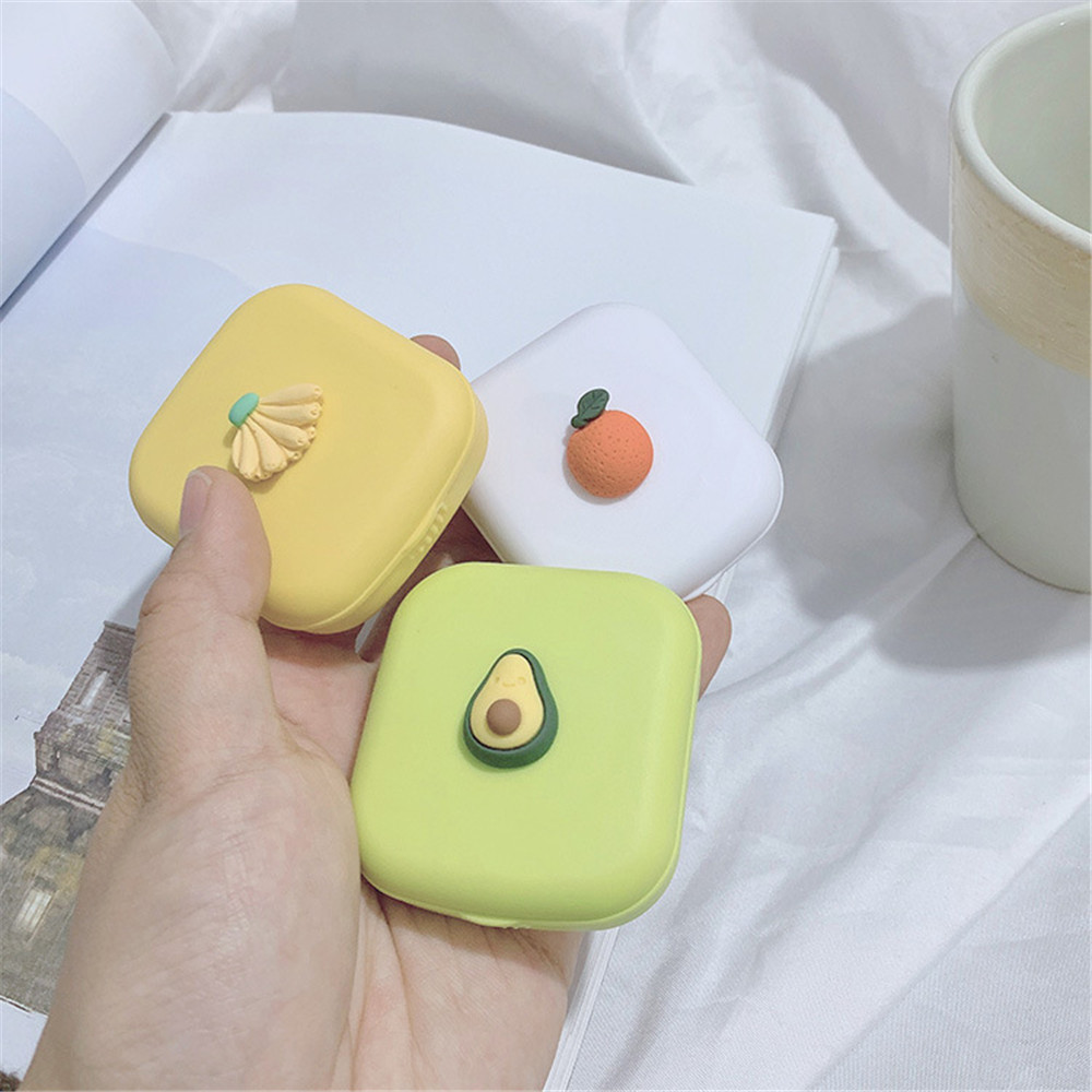 1Pcs Cute Fruit Pattern Contact Lens Case Mini Acrylic Travel Holder Container With Mirror Contact Lenses Box For Women And Man