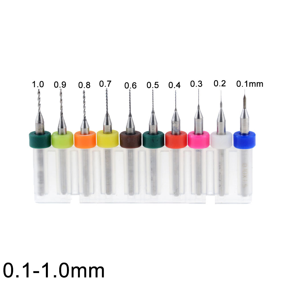 10pcs/Set 0.1mm-1.2mm High Quality Hard Alloy PCB Print Circuit Board Carbide Micro Drill Bits Tool 0.1mm-1.2mm for SMT CNC