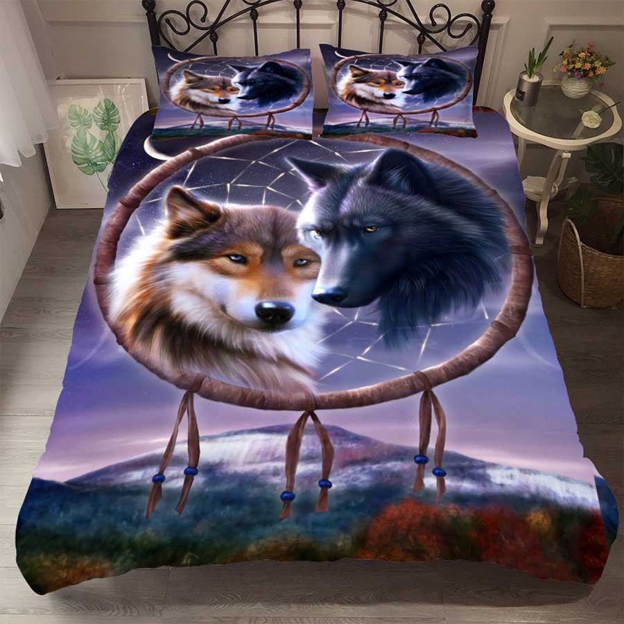 WOSTAR 2020 hot sell Euro bedding set duvet cover set and pillowcase luxury bedding sets Wolf animal feather dreamcatcher
