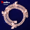 10mm Pink Miami Cuban Link Necklace With Butterfly Bling Women Jewelry AAAA Zircon Charm Hip Hop Chain