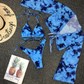 In-X Tie-dye print 3 piece swimsuit female Sexy mesh bikini 2021 Long sleeve swimwear women Knot biquini Beach wear bathing suit