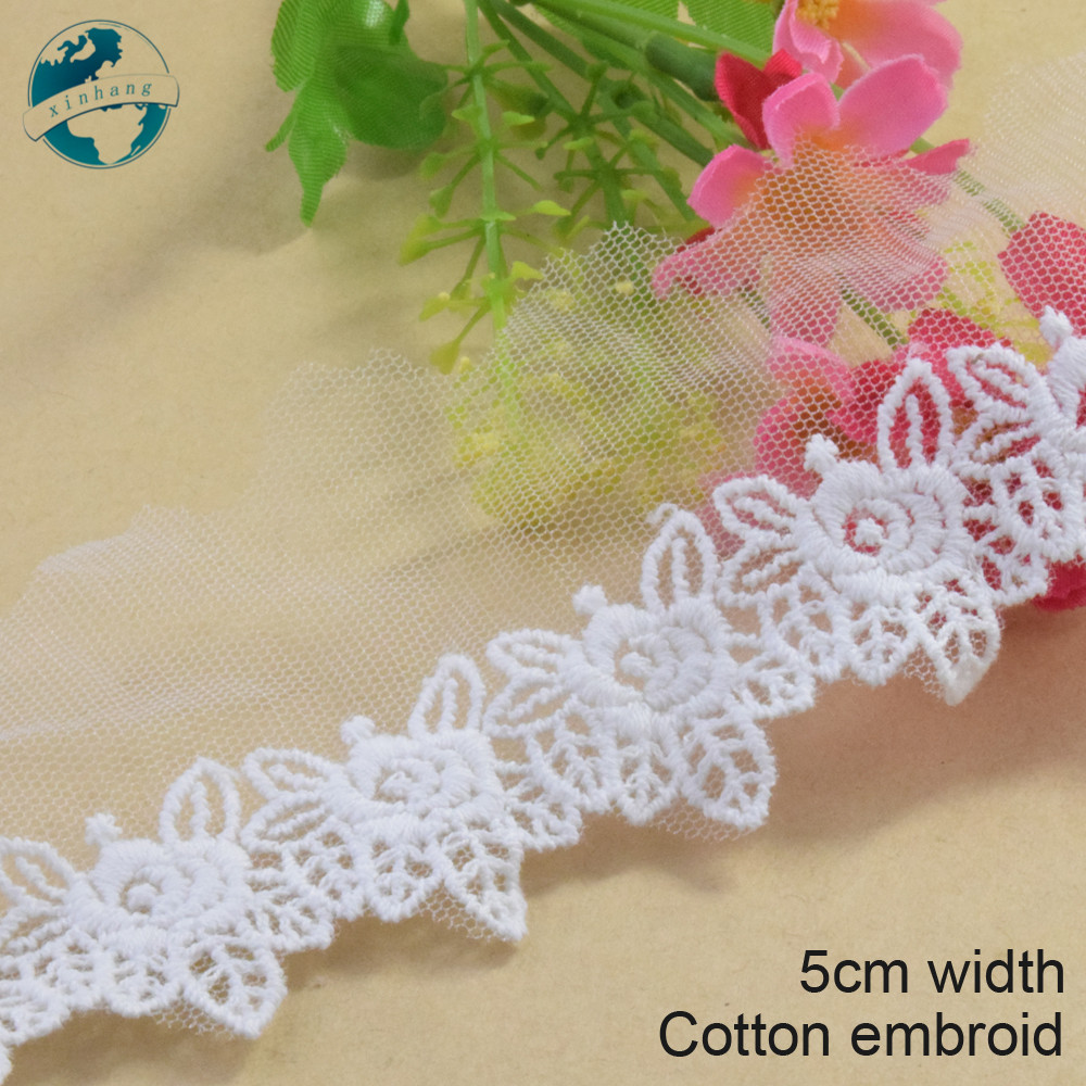 5yards 5cm width Cotton embroid lace sewing ribbon guipure trims fabric warp knitting DIY Garment Accessories wedding lace#3366