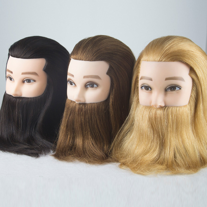 Male Mannequin Hairdressing Training Head With 100% Real Human Hair And Beard Manequin Hair Doll Manikin Head For Barber Salon