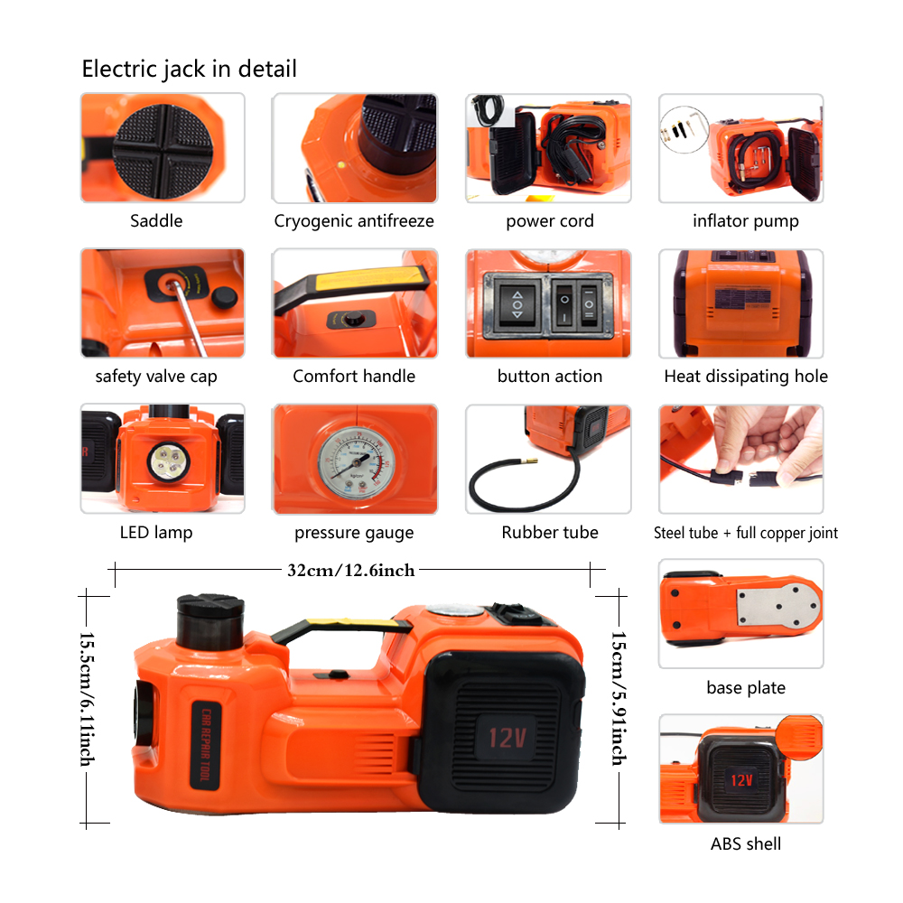 Tire Repalce Tool Kit Electric Hydraulic Car Floor Jack with Torque Impact Wrench 480N.M