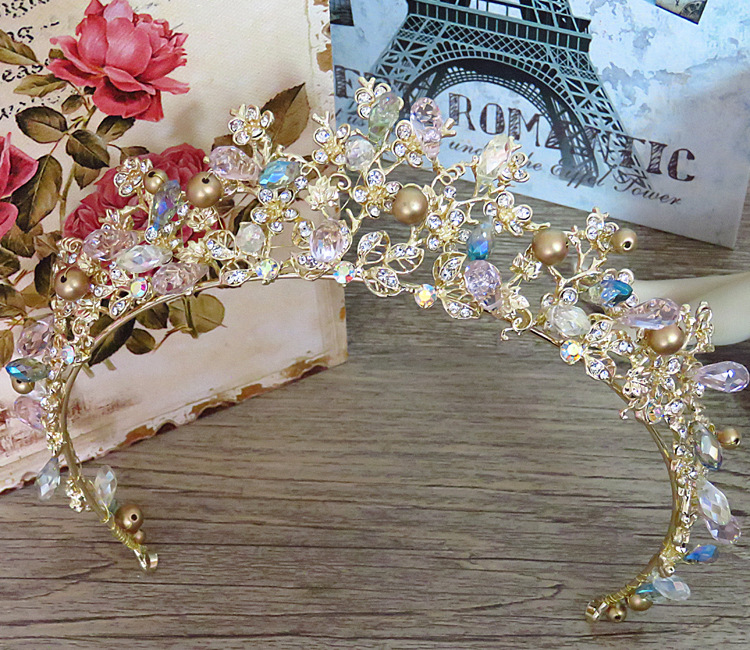 2019 New Fashion Magnificent Gold color Crystal Bridal Tiaras with Flower Wedding Crown for Bride Wedding Pageant Hair Jewelry