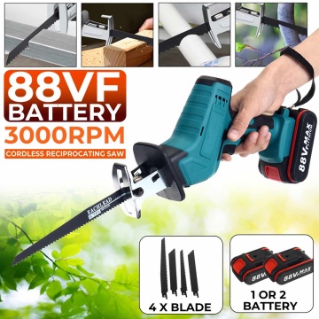 88V Cordless Reciprocating Saw + 4 Saw Blades Metal Cutting Wood Tool Portable Woodworking Cutters with 1/2 Batterys