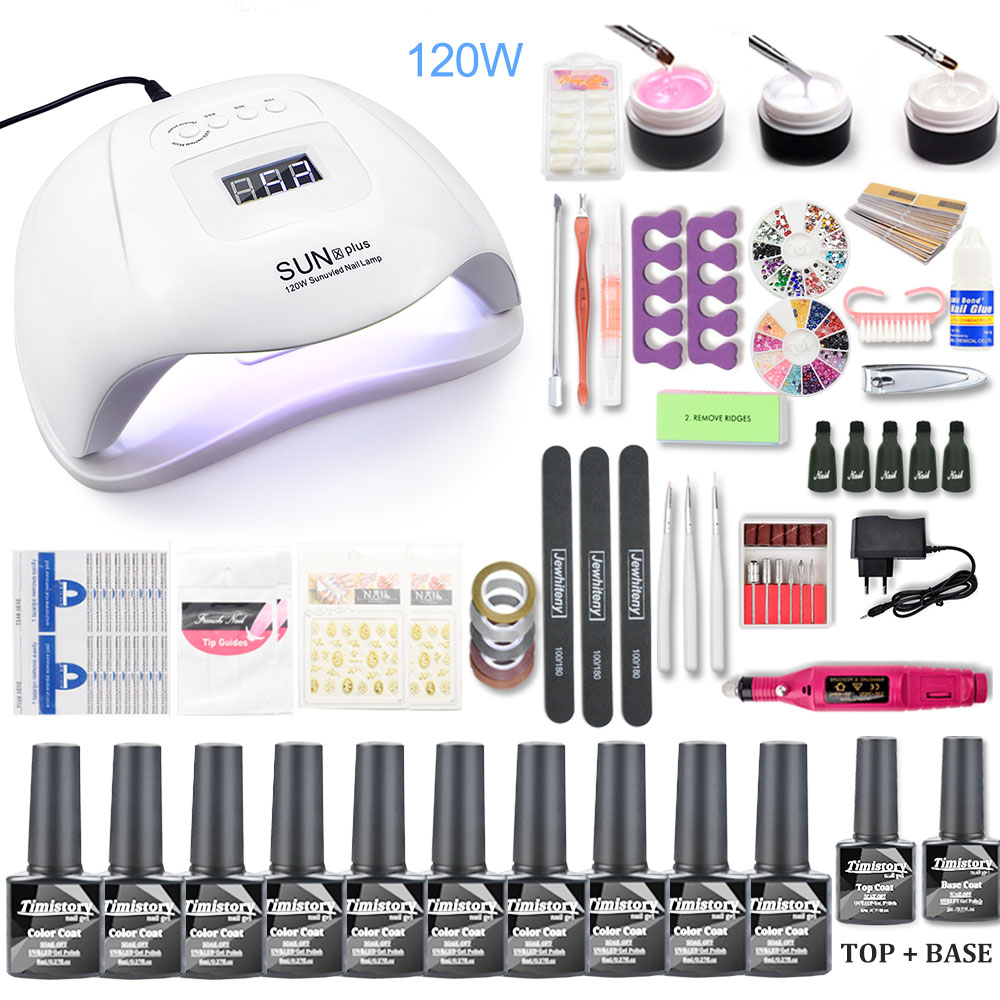 120W/54W UV LED Nail dryer nail set with 20/10 colours gel nail polish for nail art salon manicure nail lamp kit nail tool