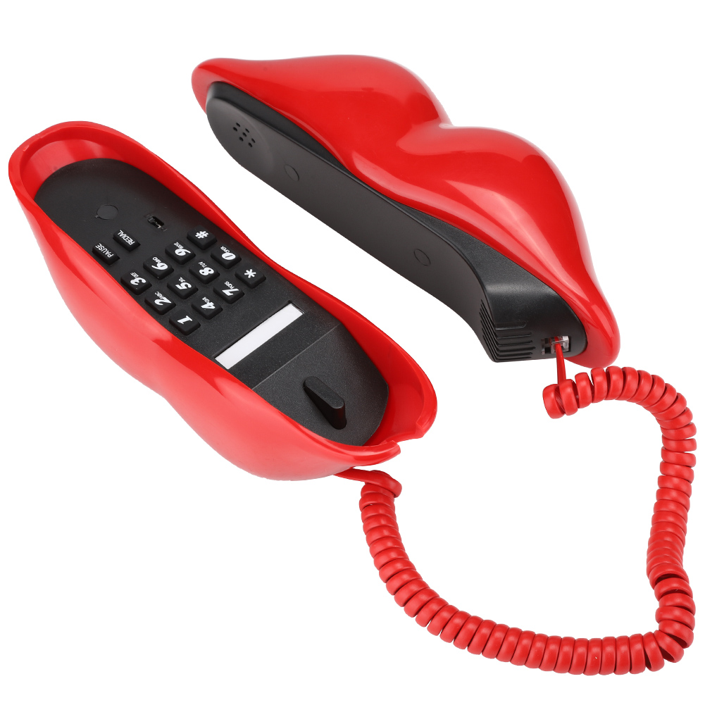 Multi-Functional Cute Lips Shape Telephone Red Mouth Phone Desk Corded Fixed Telephone for Home Hotel Decoration