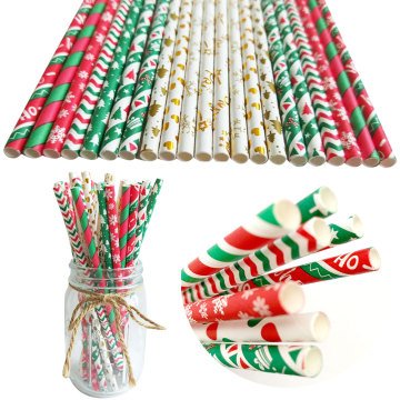 10Pcs Christmas Series Environmental Disposable Degradable Kraft Paper Tube Creative Wedding Props Party Banquet Paper Straw