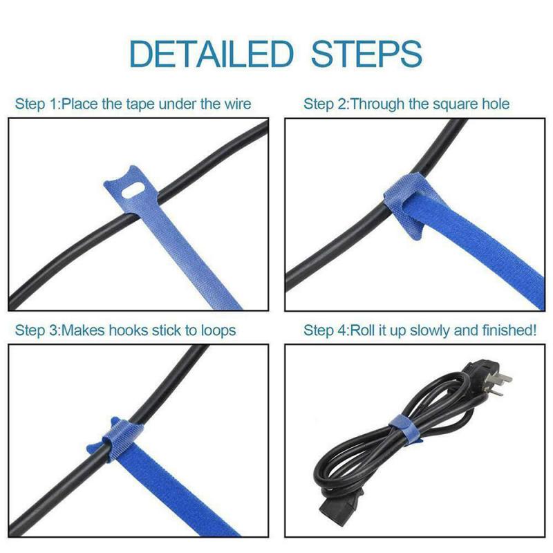 50X Reusable Cable Cord Nylon Strap Hook Loop Ties Tidy Self-Adhesive Tool 50Pcs 1.2X15CM Reusable Cable Nylon Strap Black TSLM1