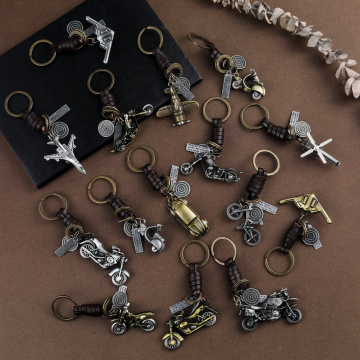 Bombing Plane Motorcycle Transportation Models Pendant Suspension Car Key Ring Leather Keychain Men's Fashion Keys Accessories