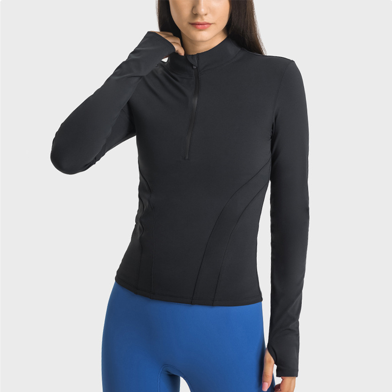 Double-sided Nylon Zipper Womens Stretch Riding Base Layer