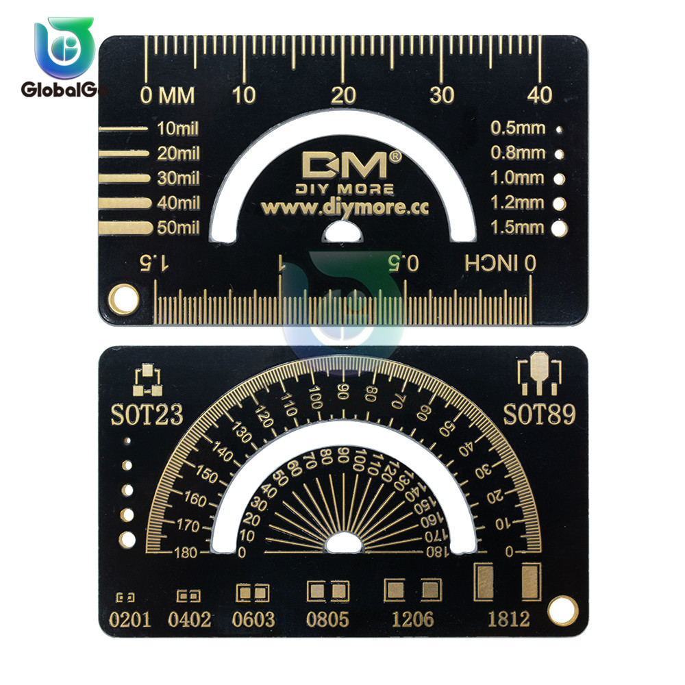 4CM Multifunctional PCB Measuring Ruler Tool Engineering Ruler with Keychain Protractor Measurement Tool