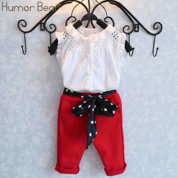 Humor Bear Girls Clothes New Fashion Summer Petals Shirt Sleeveless T-Shirt +Pants 2Pcs Suits Kid Clothes Toddler Kids Clothes