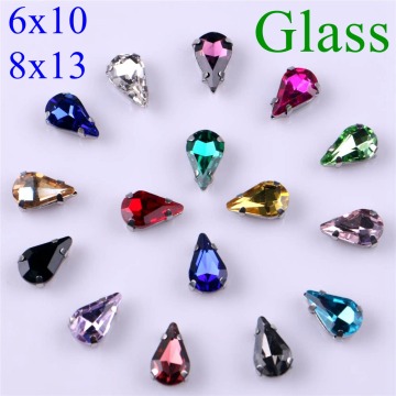 Narrow Teardrop Shape Glass Rhinestones With Claw Sew On Crystal Stone Strass Diamond Metal Base Buckle 20 pcs/pack