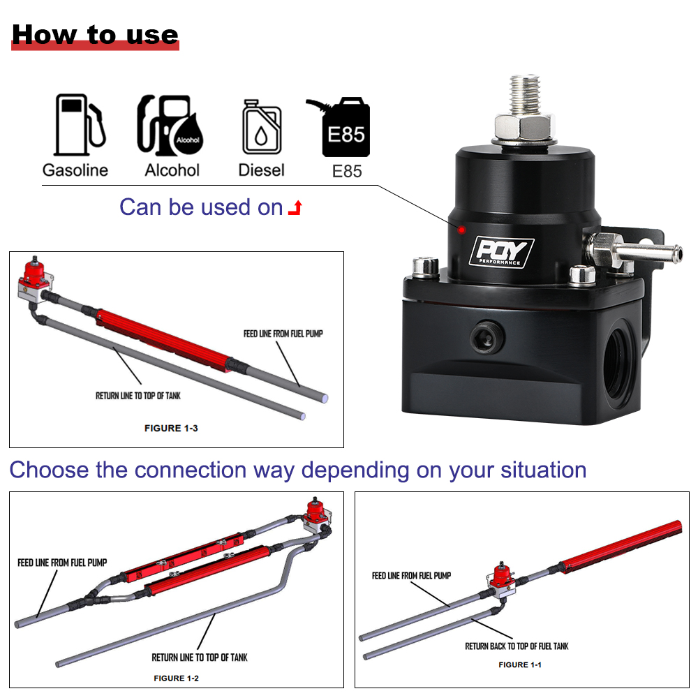 FREE SHIPPING - AN8 high EFI pressure fuel regulator w/ boost -8AN 8/8/6 PQY Fuel Pressure Regulator with gauge JR7855