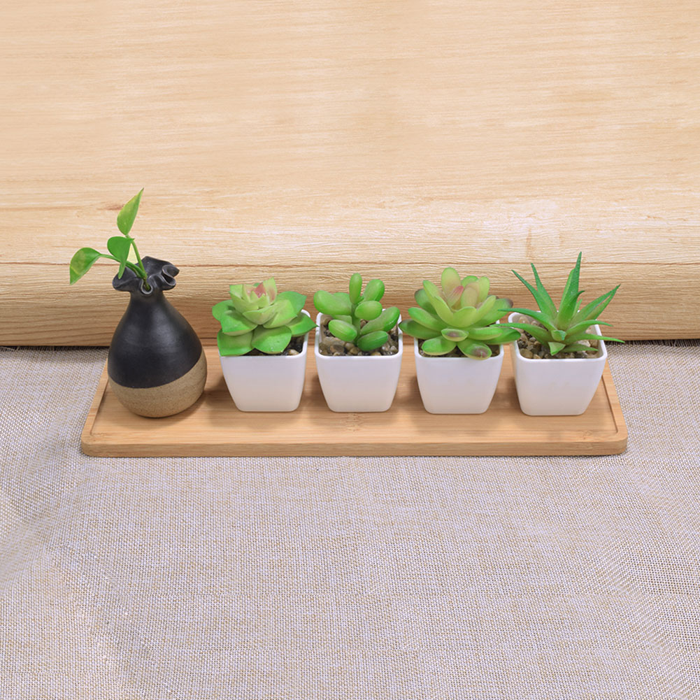 Rectangle Shape Bamboo Saucer Plant Tray Mini Plant Flower Pot Stand Favor Succulent Pot Tray Simple Elegant Design Home Decor