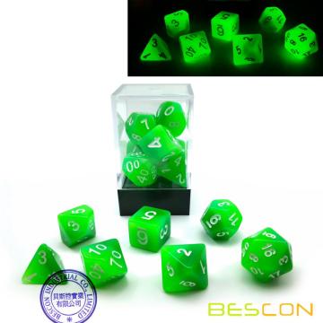 Bescon Gradient Glowing Polyhedral Dice 7pcs Set FOREST LIGHT, Gradual Luminous RPG Dice Set Glow in Dark, Novelty DND Game Dice