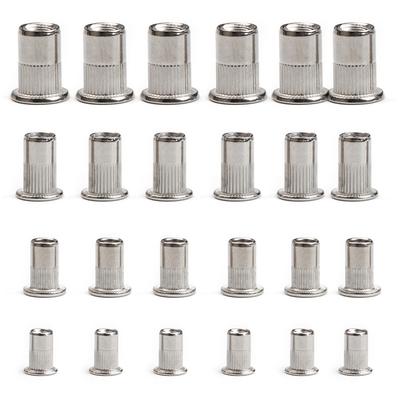 200/50 PCS Stainless Steel/Carbon Steel Flat Head Rivet Nuts Set M3 M4 M5 M6 DIY Hardware Insert Reveting Multi Size Rivet Nuts