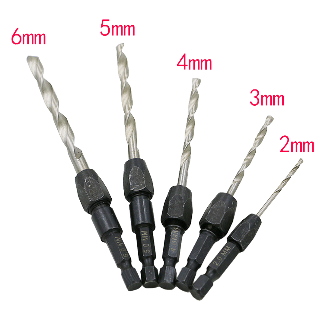 5pc Quick Change Drill Bit Set Hex Shank Metric 2mm to 6mm Twist Drill Bit Steel Plate Hole Cutter Drill HSS 6542 Core Drill Bit