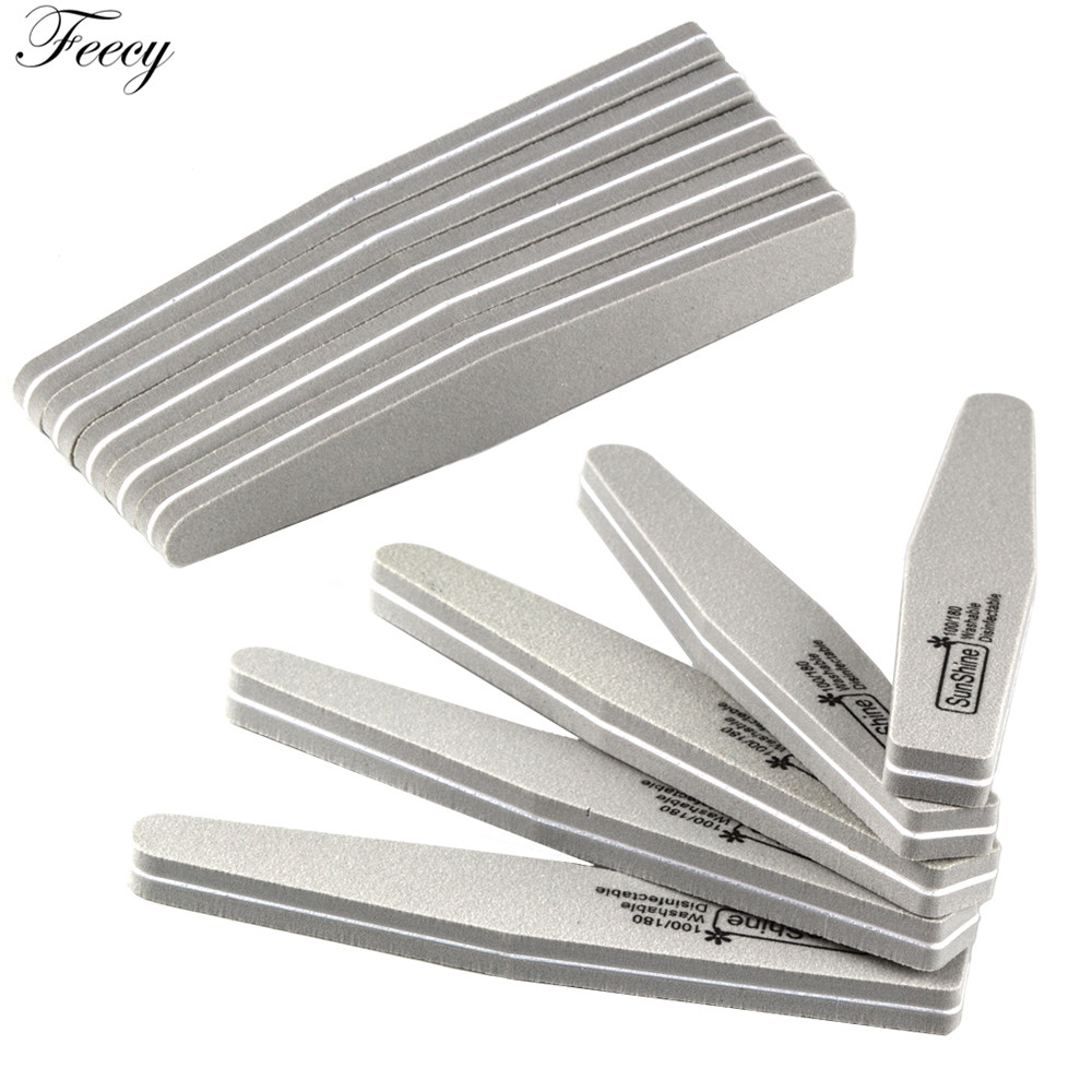 10pcs/lot Nail File Buffer 100 /180 Grit Double Sided Nail Files Set Washable Pedicure Manicure Tool Nail Gel Polishing Remover