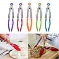 Silicone Stainless Steel Barbecue Locking Thongs Serving Clip BBQ Grill Baking Salad Steak Vegetable Pasta Kitchen Barbecue Tool