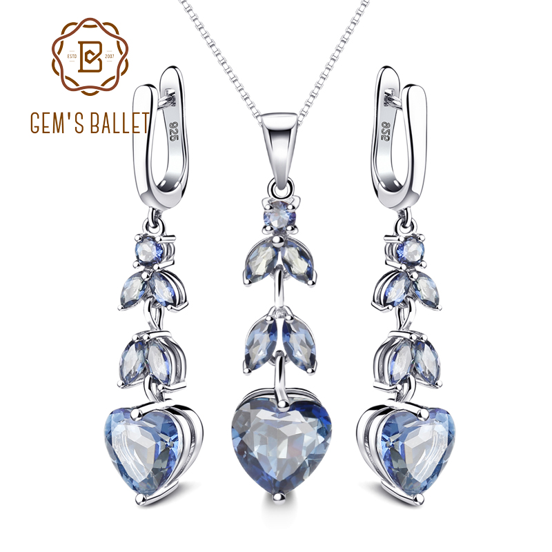 GEM'S BALLET Natural Iolite Mystic Quartz Gemstone Jewelry Set 925 Sterling Silver Pendant Earrings Set For Women Fine Jewelry